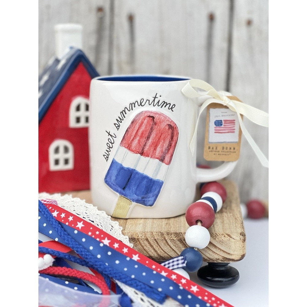 Rae Dunn SWEET SUMMERTIME Red White & Blue Popsicle MUG 3D Design NWT